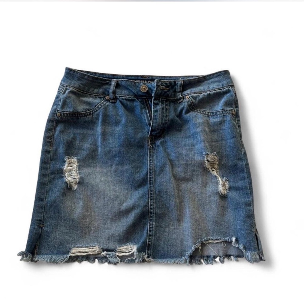 Rewash Blue Distressed Mini Skirt